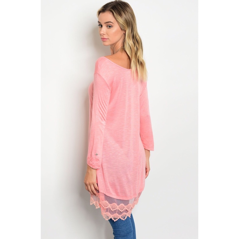 Blush Tunic Top with Lace Trim Detail - Picture 3 of 3