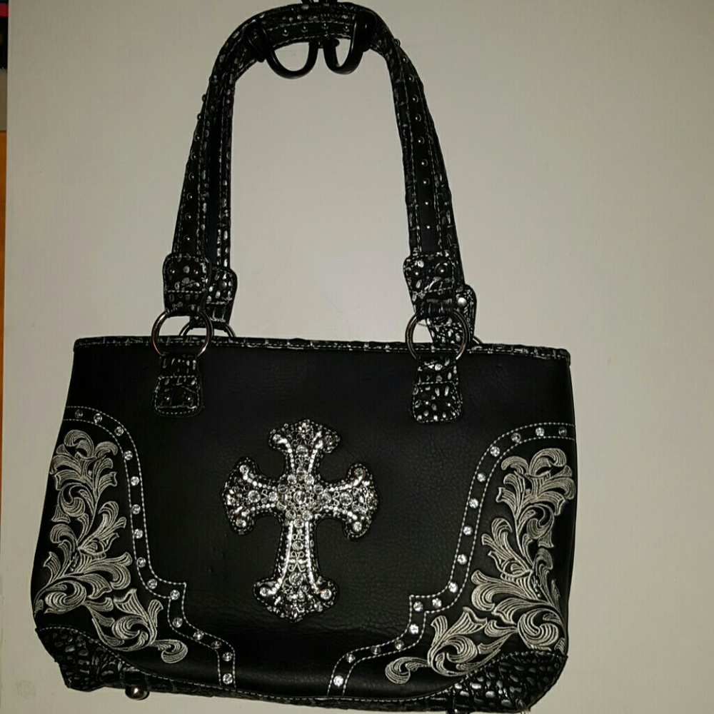 Black cross bling purse