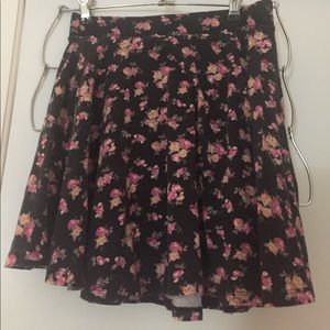 Black Skater Skirt with Tiny Pink Floral Pattern