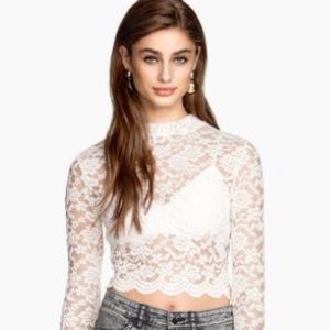 H&M divided White lace long sleeve crop top