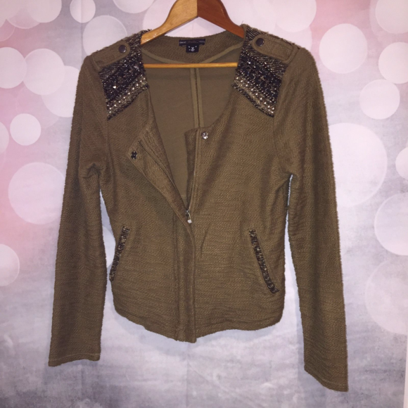 Miss Me Jackets & Blazers - Miss Me studded shoulder zip jacket in green Med.