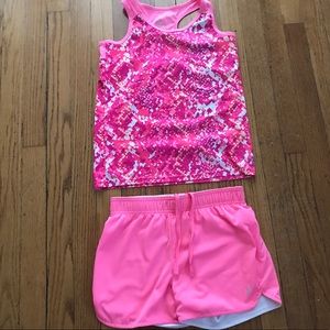 Pink old navy athletic shirt and shorts