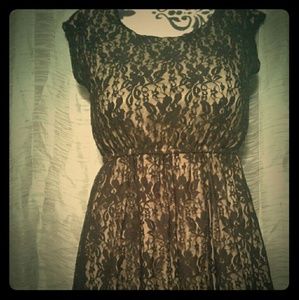 Black Lace Nude Mini Dress