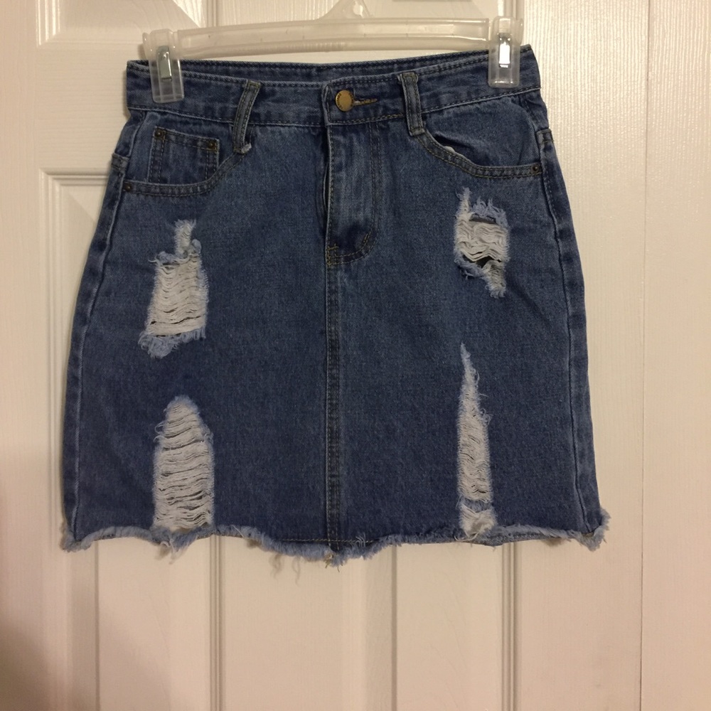 Distressed Denim Skirt