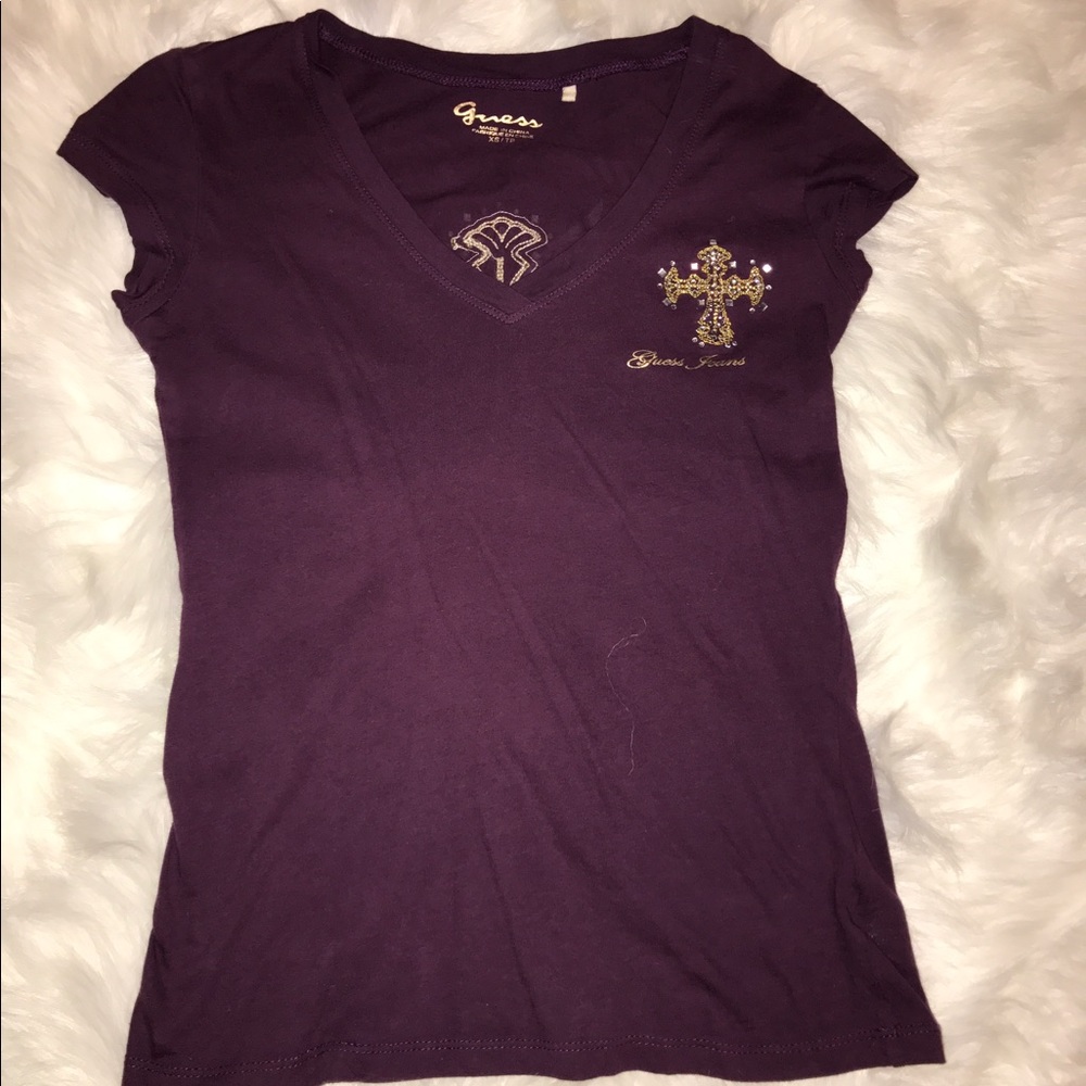 G by Guess Purple & Gold Rhinestone Shirt