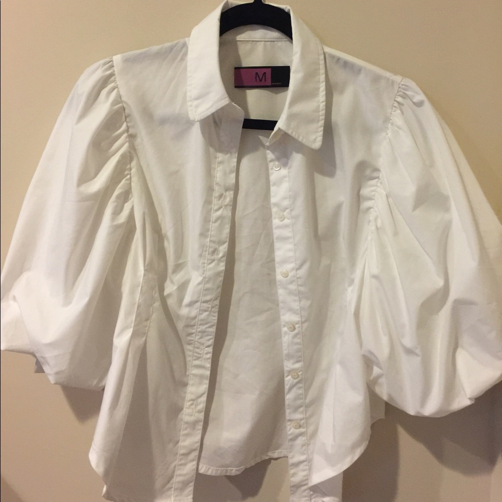 White puffy sleeves button down