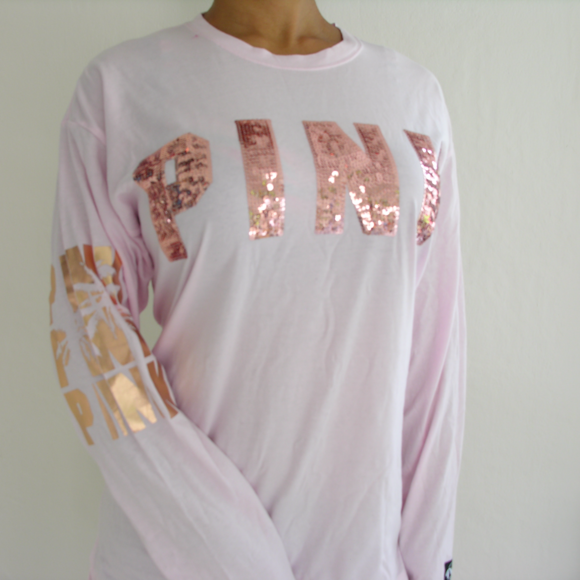 PINK Victoria's Secret Tops - Victorias Secret PINK Bling Campus Long Sleeve Tee