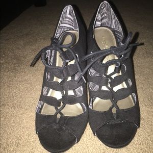 Black lacy suede stilettos