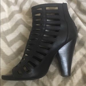 Leather caged chunky peep toe booties