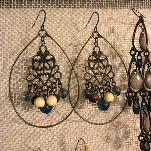 Brown Cream Blue hoop earrings