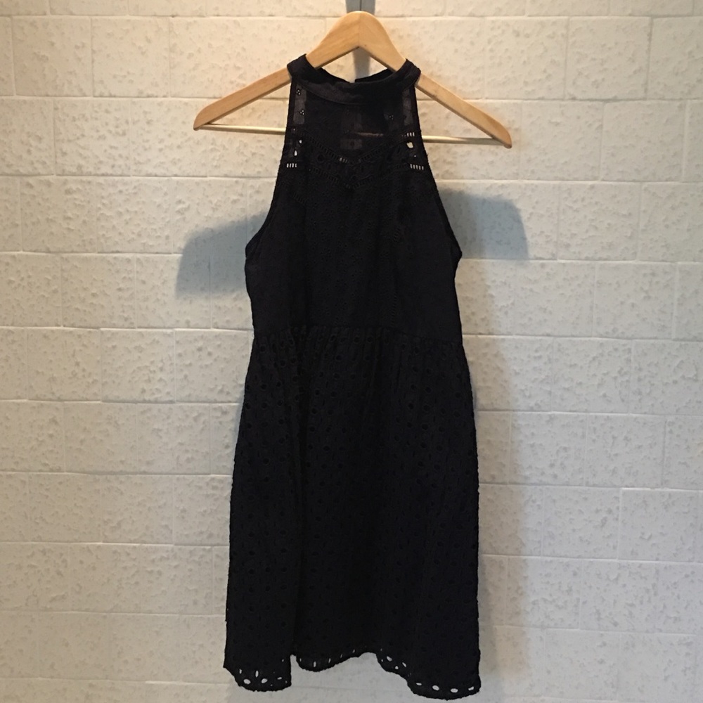 XHILARATION / Navy Blue Crochet Halter Dress