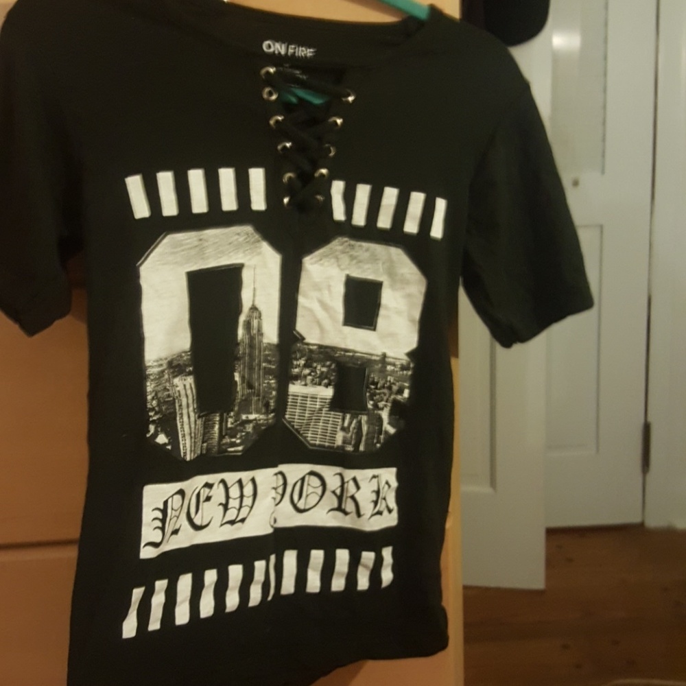 Ny black fitted tee with cross lace