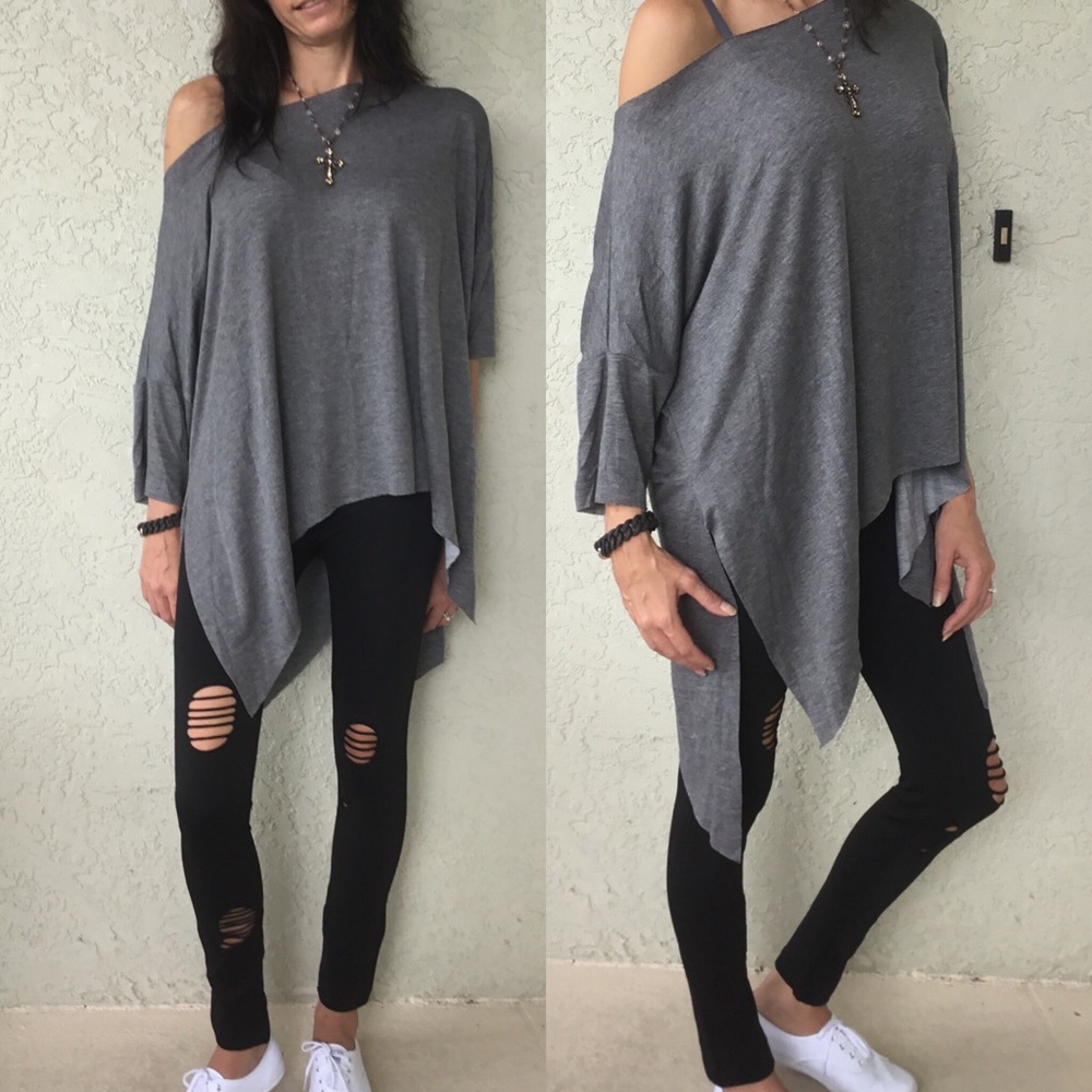 🏖 Was $32 Gray Off the Shoulder Top - Picture 2 of 3