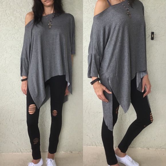 🏖 Was $32 Gray Off the Shoulder Top - Picture 2 of 3