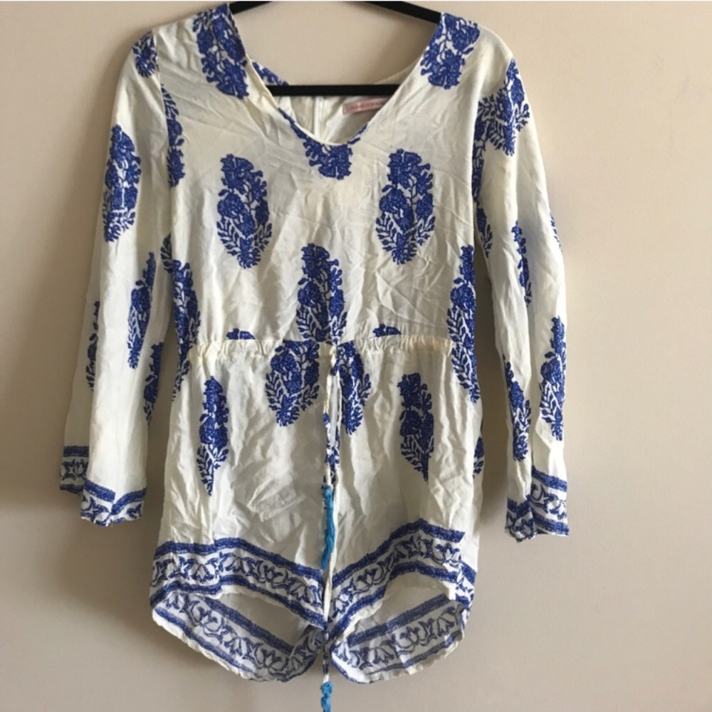 Blue & White Patterned Romper