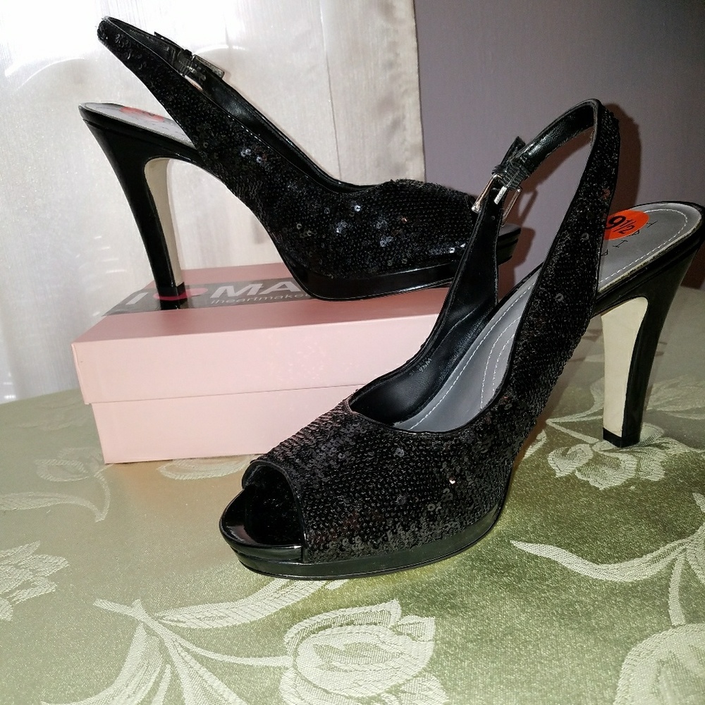 Black sequins peep toe heels