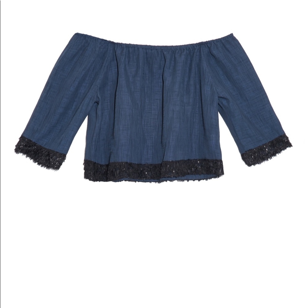 Vmt off-the-shoulder embellished top