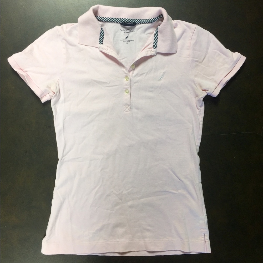 light pink polo shirt