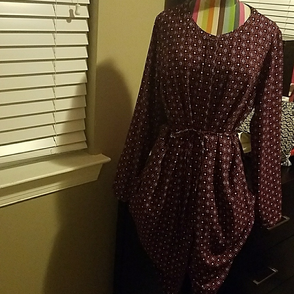 blue pink and white patterned dress