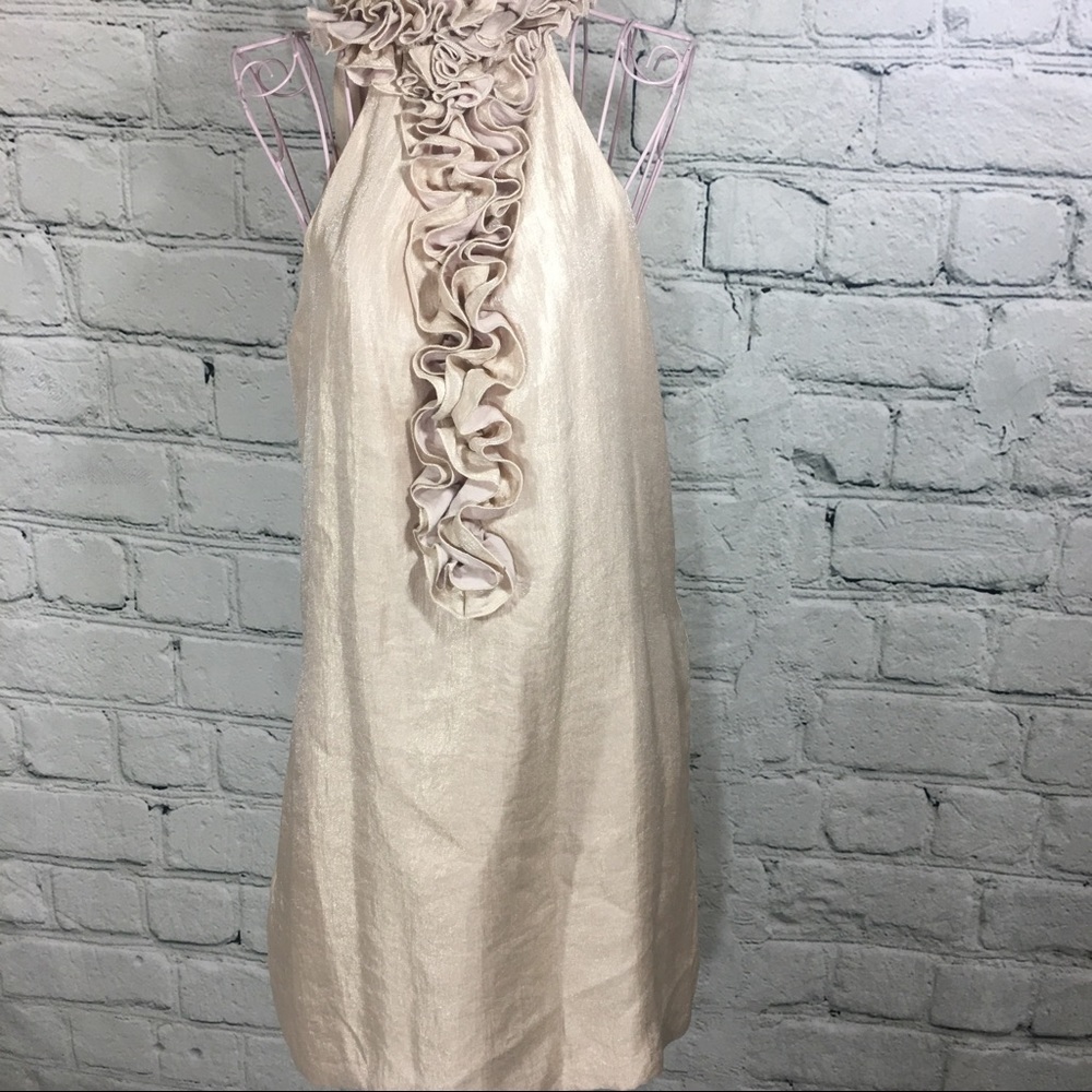 Boston Proper Gold Shimmer Ruffle Top Dress XS