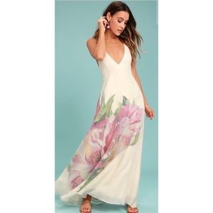 ZEN GARDEN CREAM FLORAL PRINT MAXI DRESS