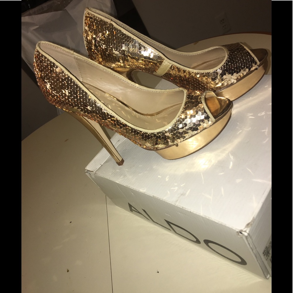 ALDO gold sequenced peak toe heels