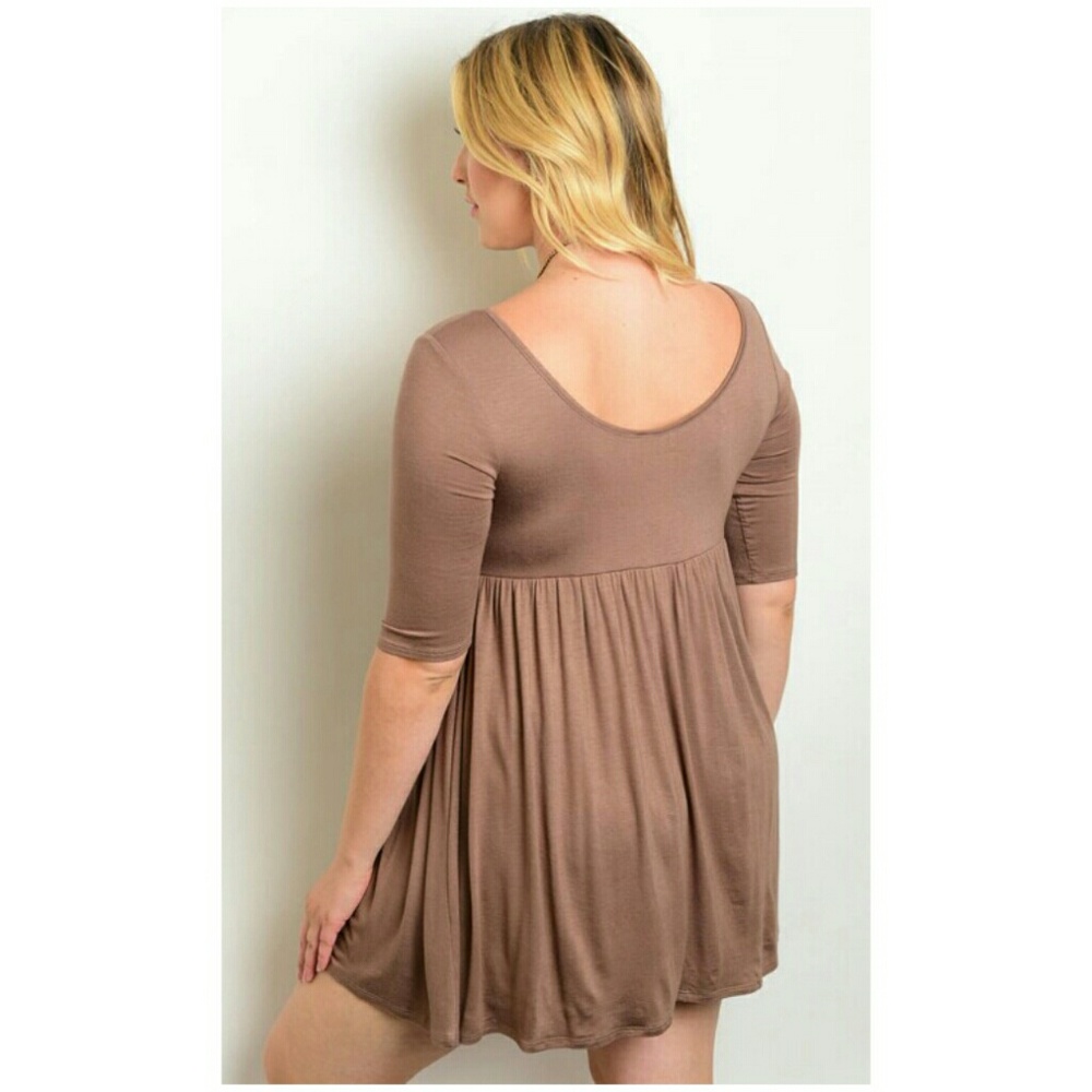 (Plus) Curvy Boho Jersey Mocha Dress \ Tunic - Picture 2 of 4
