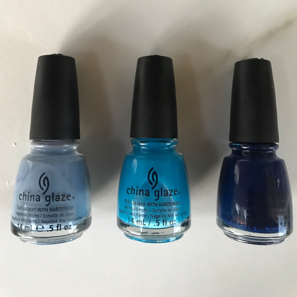 Set of 3 China Glaze Nail Polishes in Blue