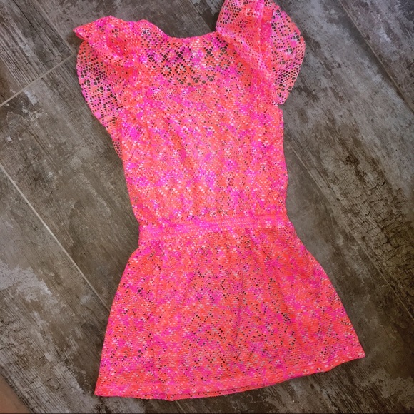 🌟HP🌟Justice Bright Pink/Orange Mesh Coverup 8 - Picture 2 of 6