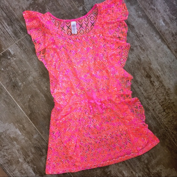 🌟HP🌟Justice Bright Pink/Orange Mesh Coverup 8 - Picture 5 of 6