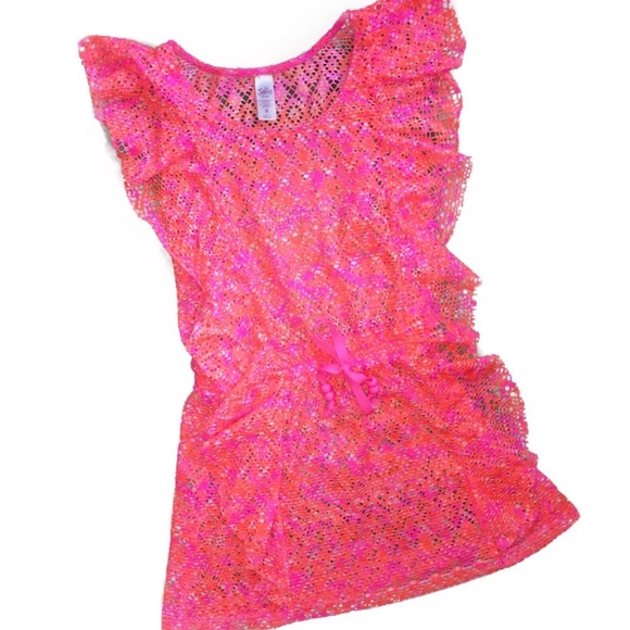 🌟HP🌟Justice Bright Pink/Orange Mesh Coverup 8 - Picture 6 of 6