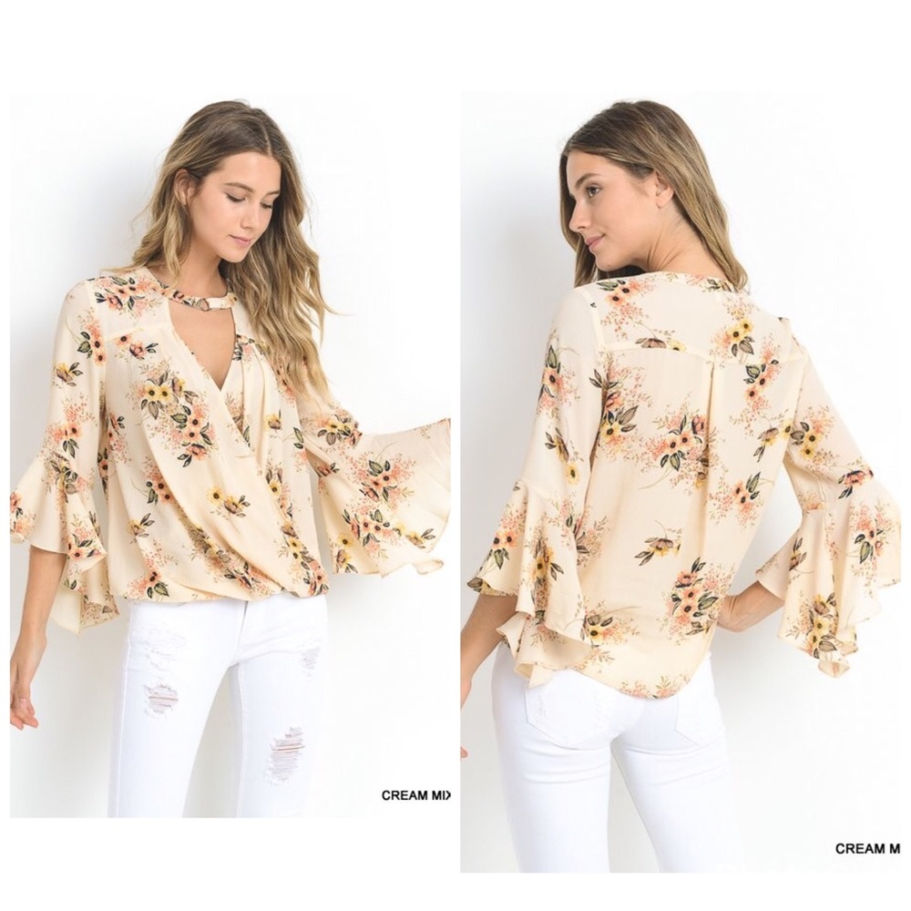 Stunning cream surplice floral top! LAST ONE - Picture 3 of 4