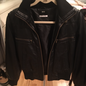 BDG Faux Leather Ribbed Collar Bomber Jacket
