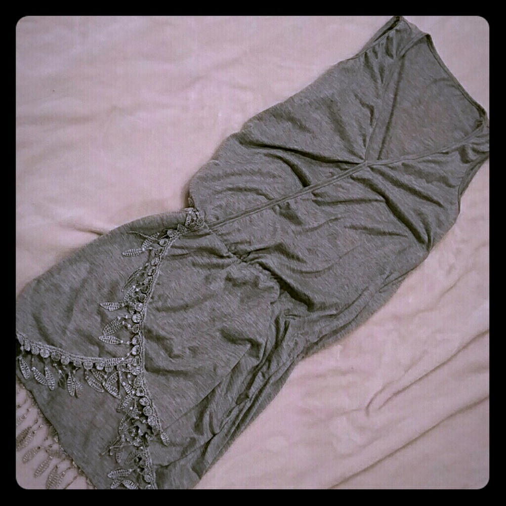 Grey swimsuit cover with fringe detail