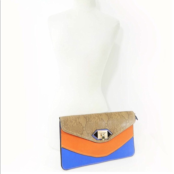 Brand New Python Snake Tan Clutch with Color Block - Picture 6 of 6