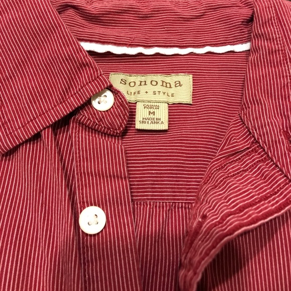 Men's red button down with white stripes (medium) - Picture 2 of 2