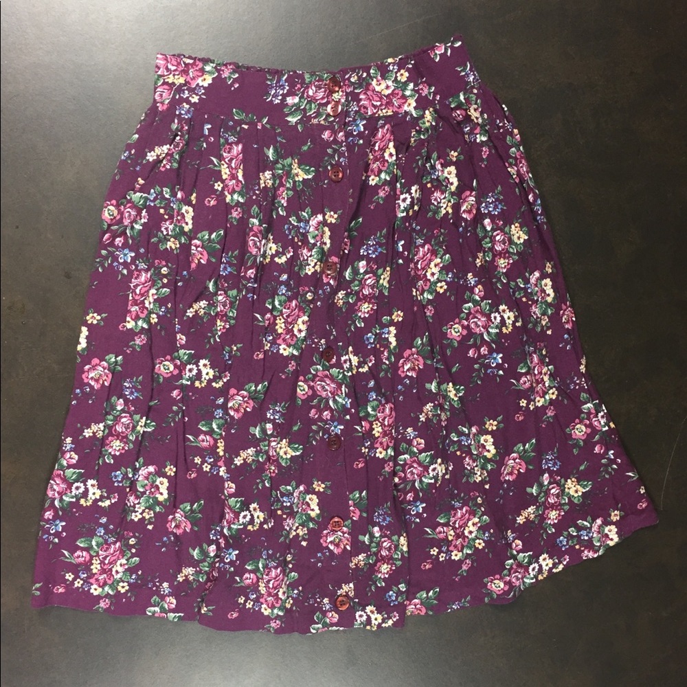 purple floral skirt