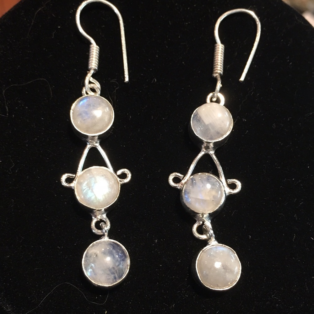 Natural moonstone triplet dangling 925SS earrings