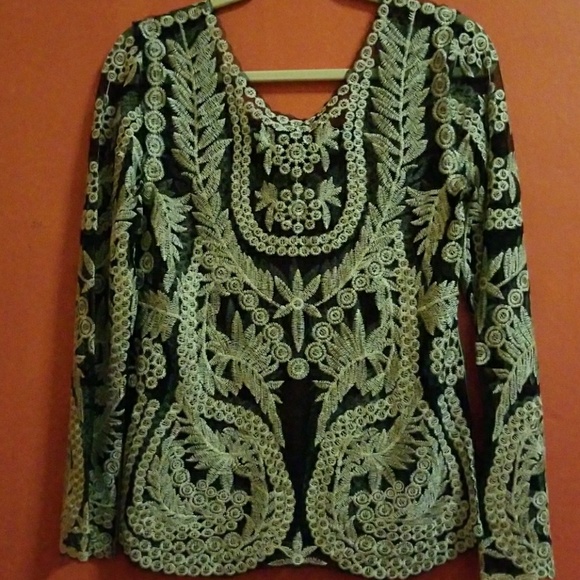 Sheer Black & Gold Blouse - Picture 2 of 3