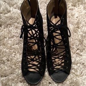 Chinese Laundry Black Suede Lace-up Heels