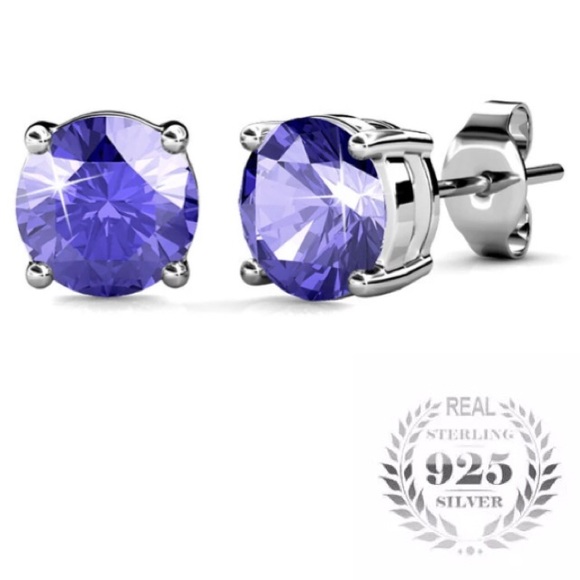 AMETHYST PURPLE AUSTRIAN CRYSTAL STUD EARRINGS - Picture 1 of 3