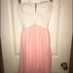 Pink with white lace dress