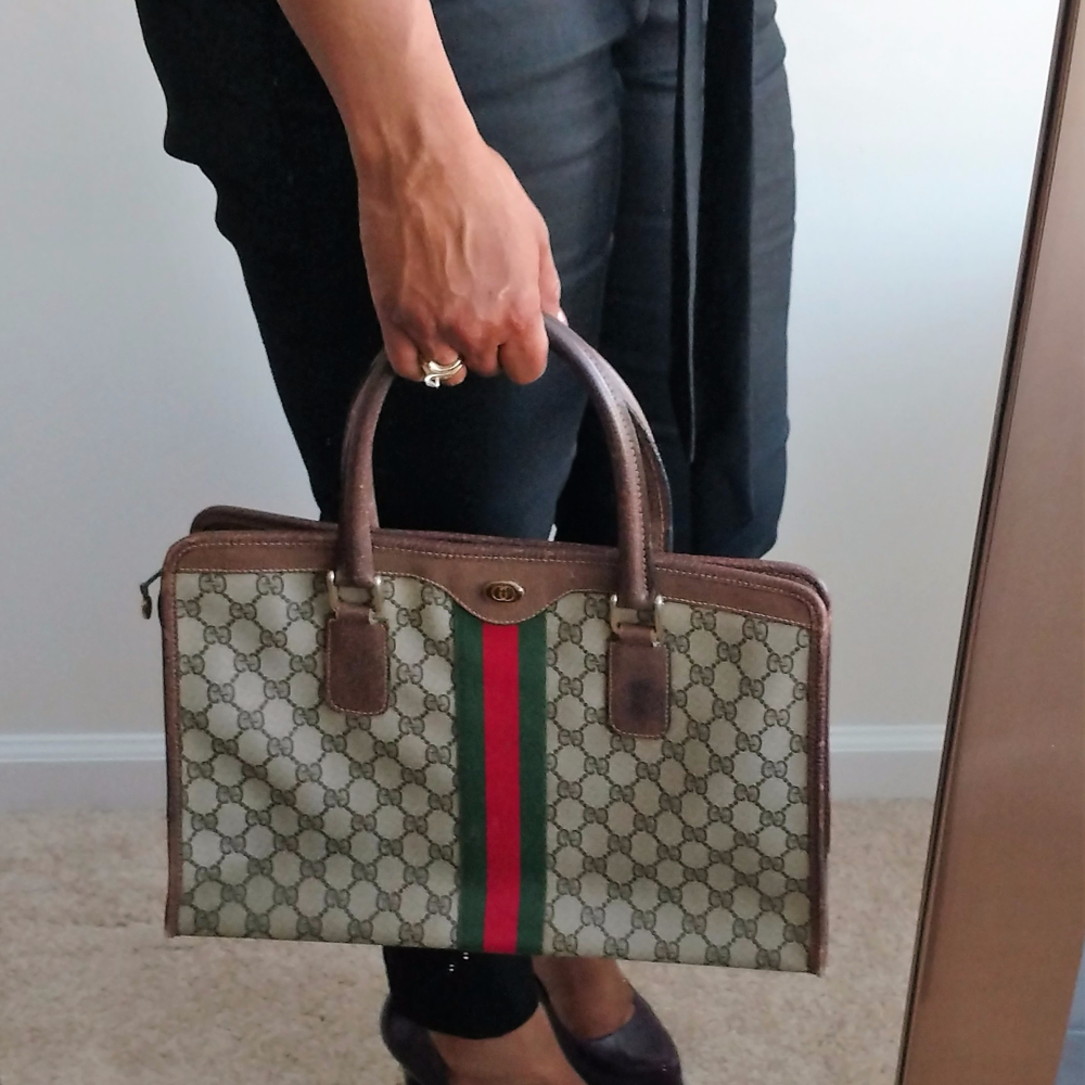 Sherry Stripe Vintage Gucci Tote Satchel - Picture 1 of 8