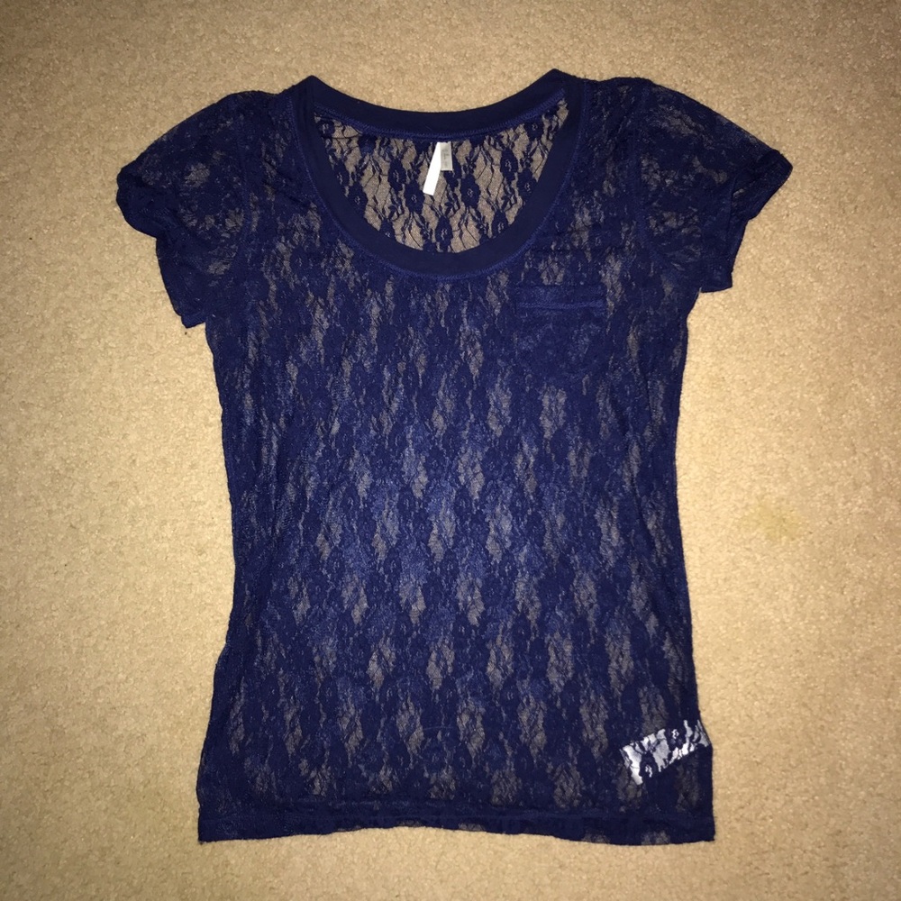 🎈Forever 21 Navy Blue Sheer Lace Top