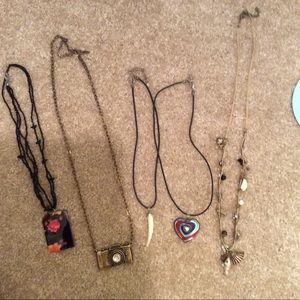Necklaces and leather cuff bracelet