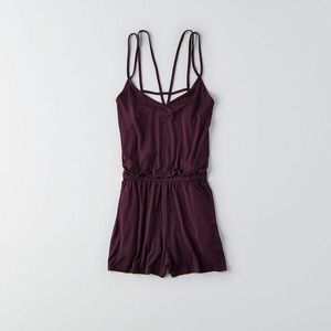 AE Soft and Sexy Cage Back Romper Raisin Wine