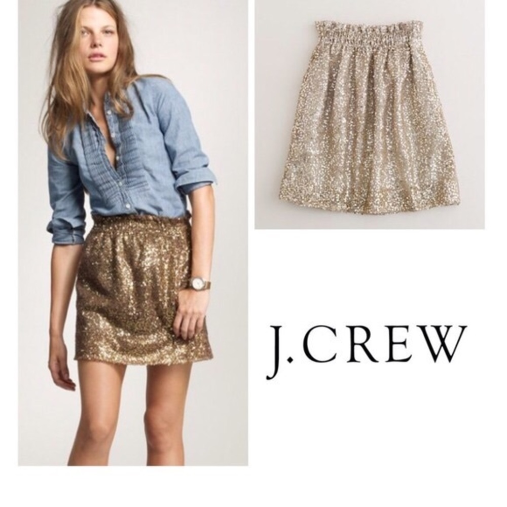 Brand New JCREW Gold Sequined Mini Skirt