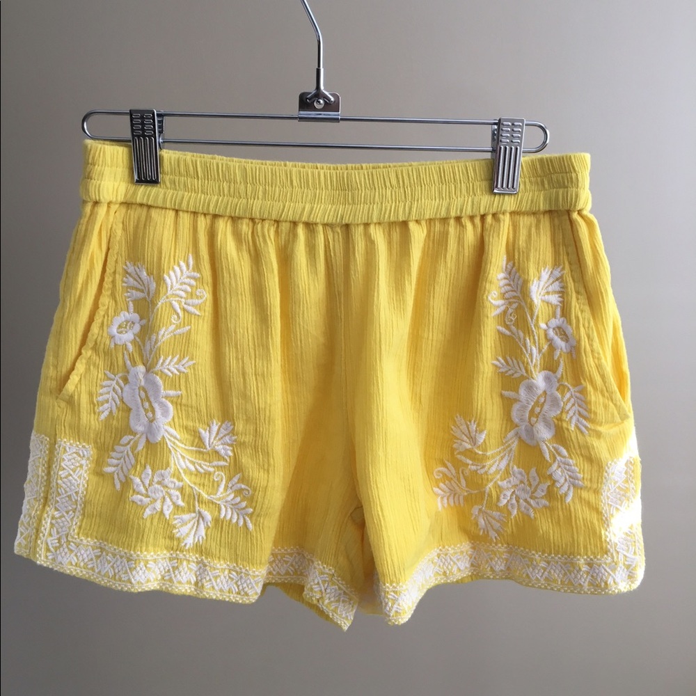 J. Crew yellow embroidered shorts, size S