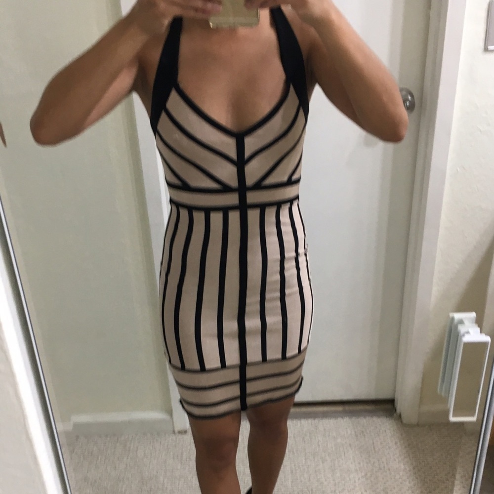 Tan black bandage dress XS