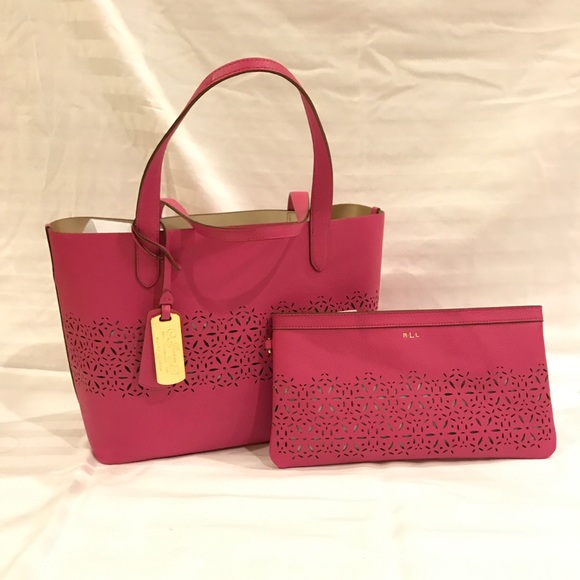 fuchsia summer tote with small handbag - Picture 1 of 4
